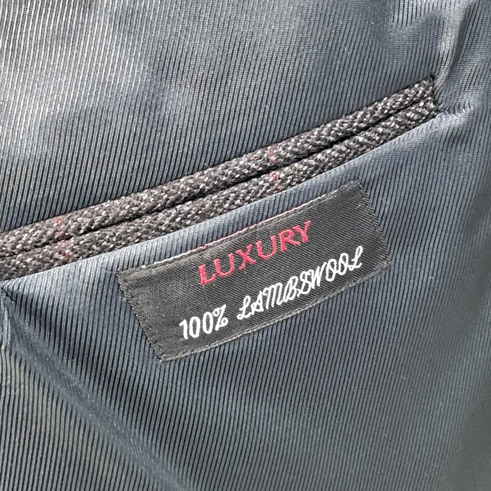 Luxury 100% Lambswool Gray Herringbone‎ Windowpane Blazer Mens 42R Sport Coat